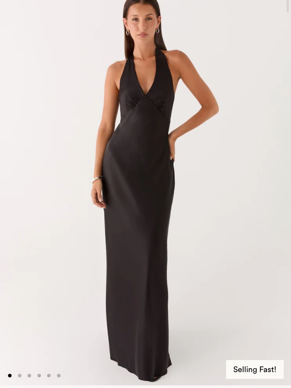 Peppermayo Black Backless Halter Satin Gown